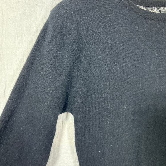 Vintage Sweater Dress 4 PETITE Black Ruffle Lace Lambswool Angora Ambria - Picture 6 of 12